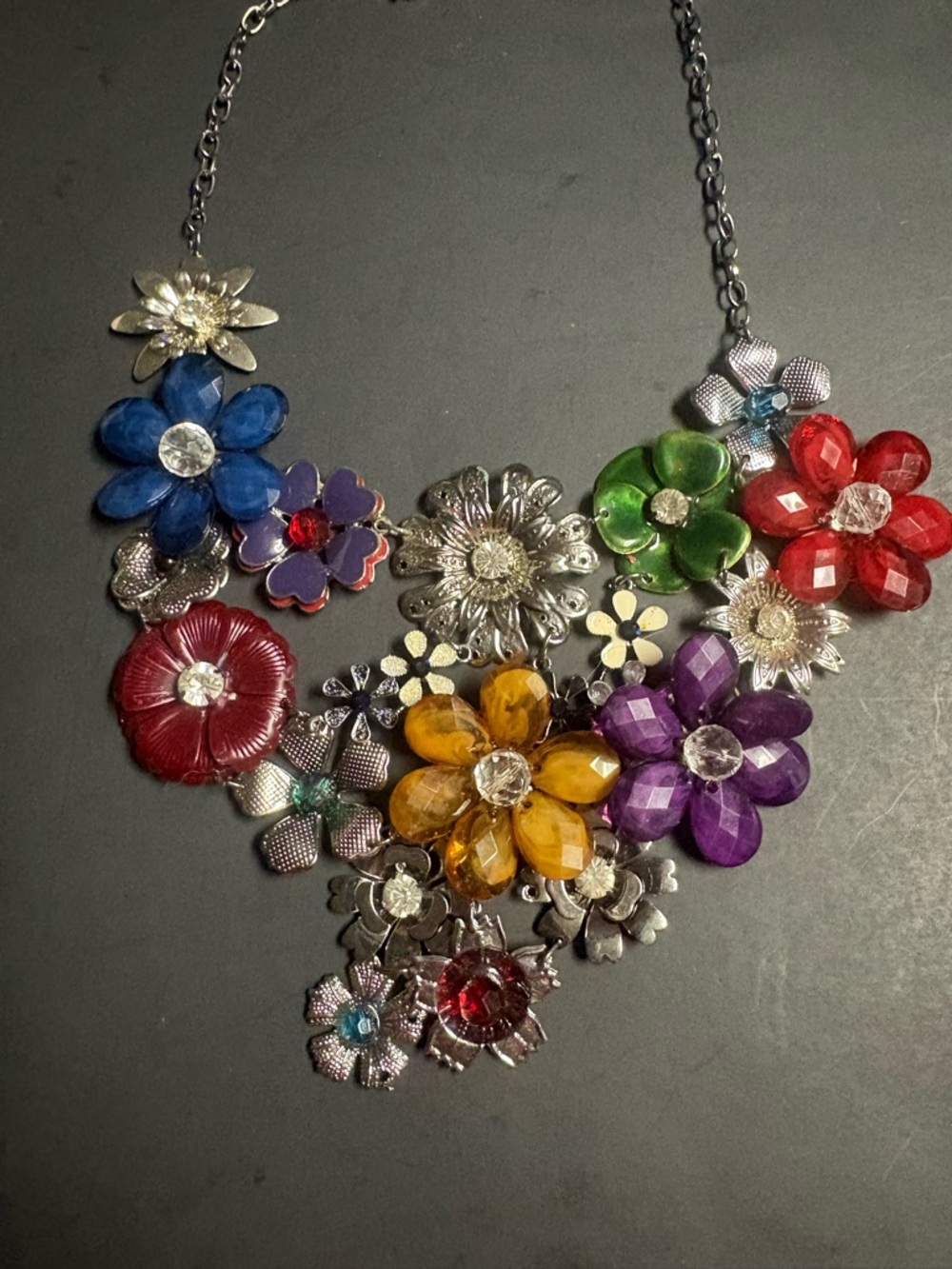 Multicolor Floral Statement Necklace - Colorful Flower Bib Necklace